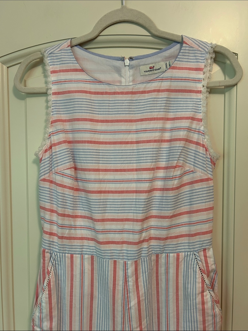 LAST CHANCE!! Vineyard Vines Striped Sleeveless Jumpsuit in White, Pink & Blue - Picture 3 of 8